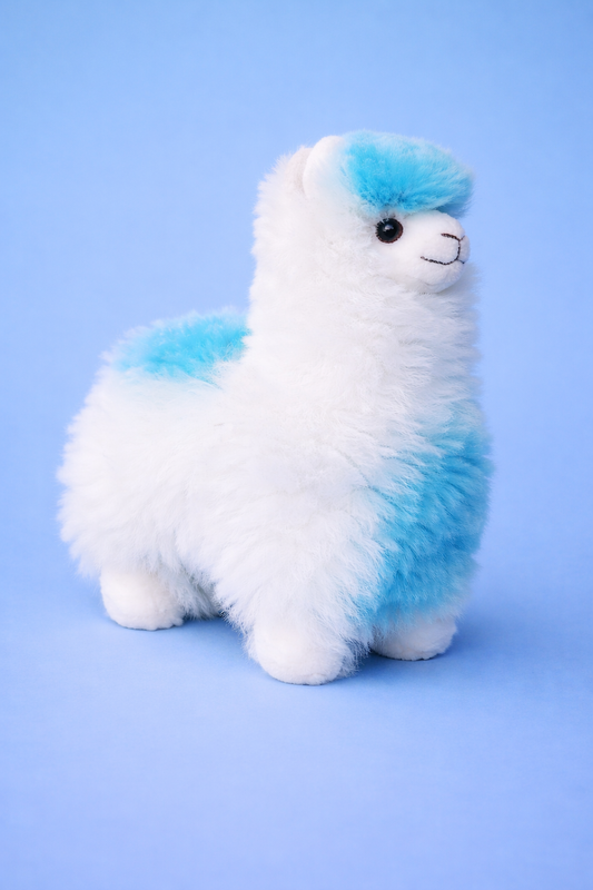 Wit-Turquoise Alpaca Knuffel – Handgemaakt uit Peru
